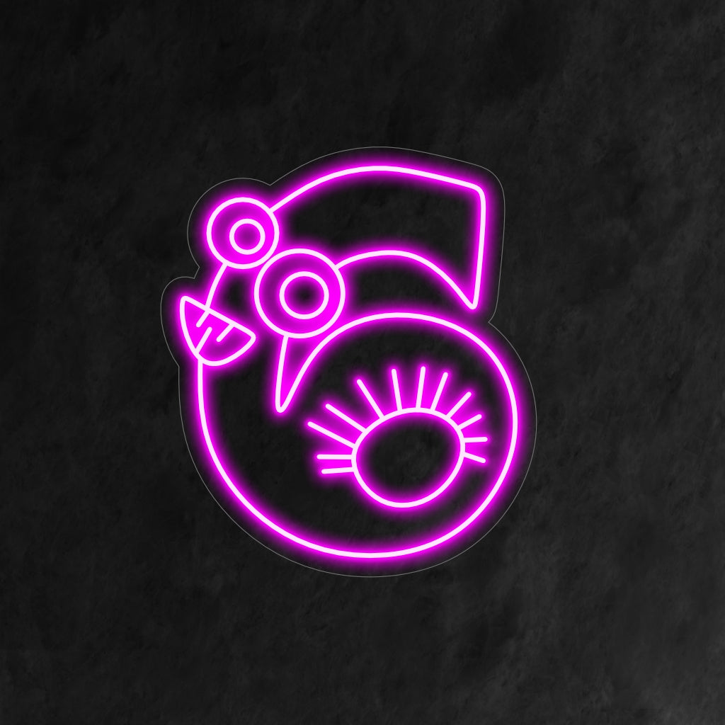 "Placa de neon de 6º aniversário" mostra um número 6 sorridente e caricatural com olhos encantadores, trazendo alegria à celebração do sexto aniversário de uma criança.