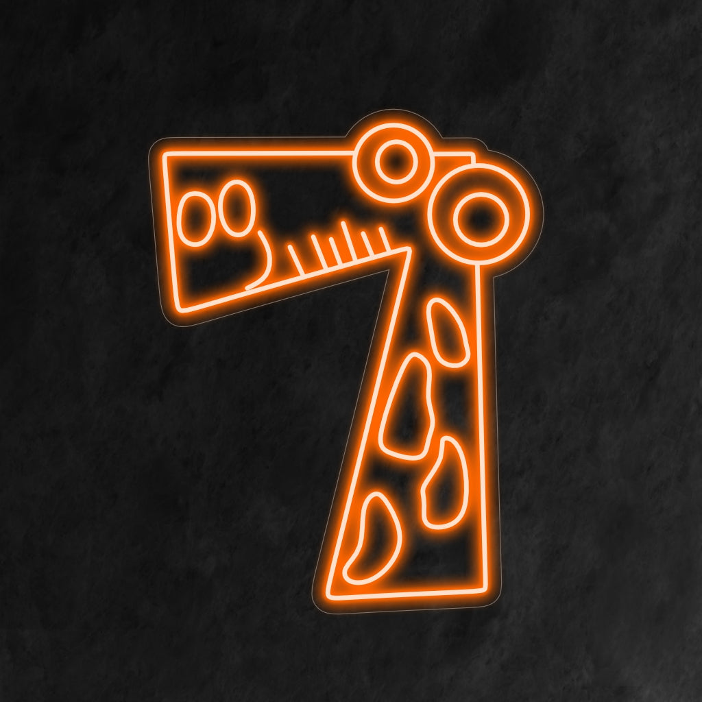 "Placa de neon de 7º aniversário" apresenta um número 7 fofo e sorridente inspirado em uma girafa, adicionando charme à comemoração do sétimo aniversário de uma criança.