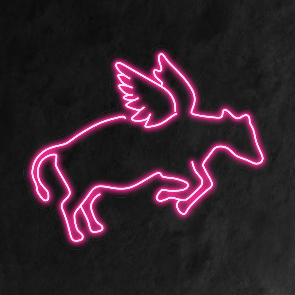 "Placa de neon em forma de vaca anjo" - Uma luz neon excêntrica com uma vaca adorável com asas de anjo, trazendo humor e doçura ao seu ambiente.