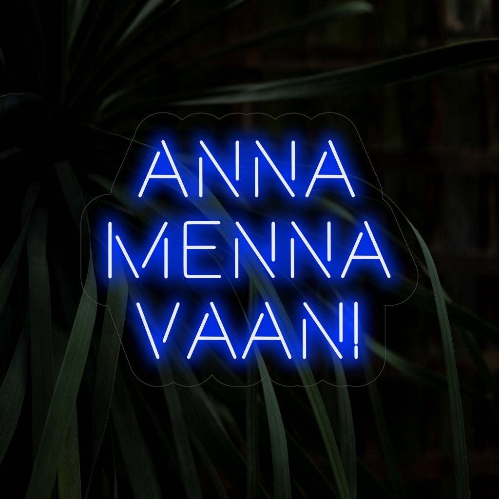 "Anna Menna Vaan! Letreiro de neon" - Uma luz neon vibrante com uma expressão animada, trazendo exuberância e positividade ao seu ambiente.