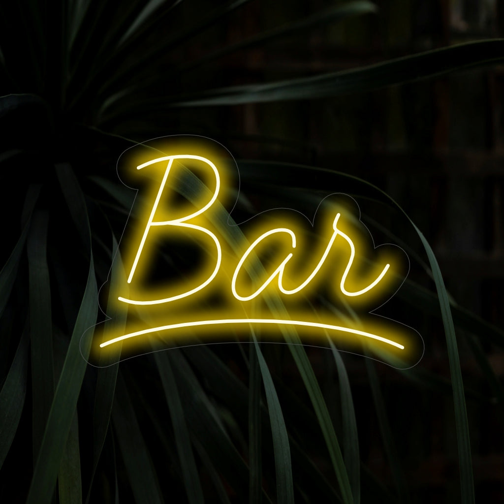 "Placa de neon de bar" - Uma luz de neon clássica com a palavra "Bar", criando um ambiente atemporal e convidativo em seu bar ou pub.