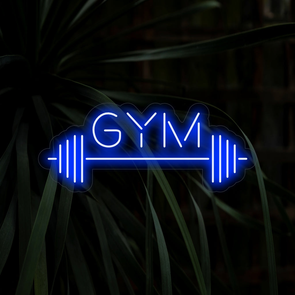 "Placa de neon para academia e halteres" - Uma poderosa luz de neon com o símbolo icônico de uma barra, infundindo energia e determinação em seu espaço de fitness ou academia.