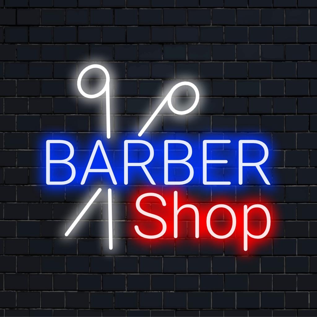 Placa de neon LED personalizada para barbearia; neon elegante e vibrante, feita sob medida para sua estética única.