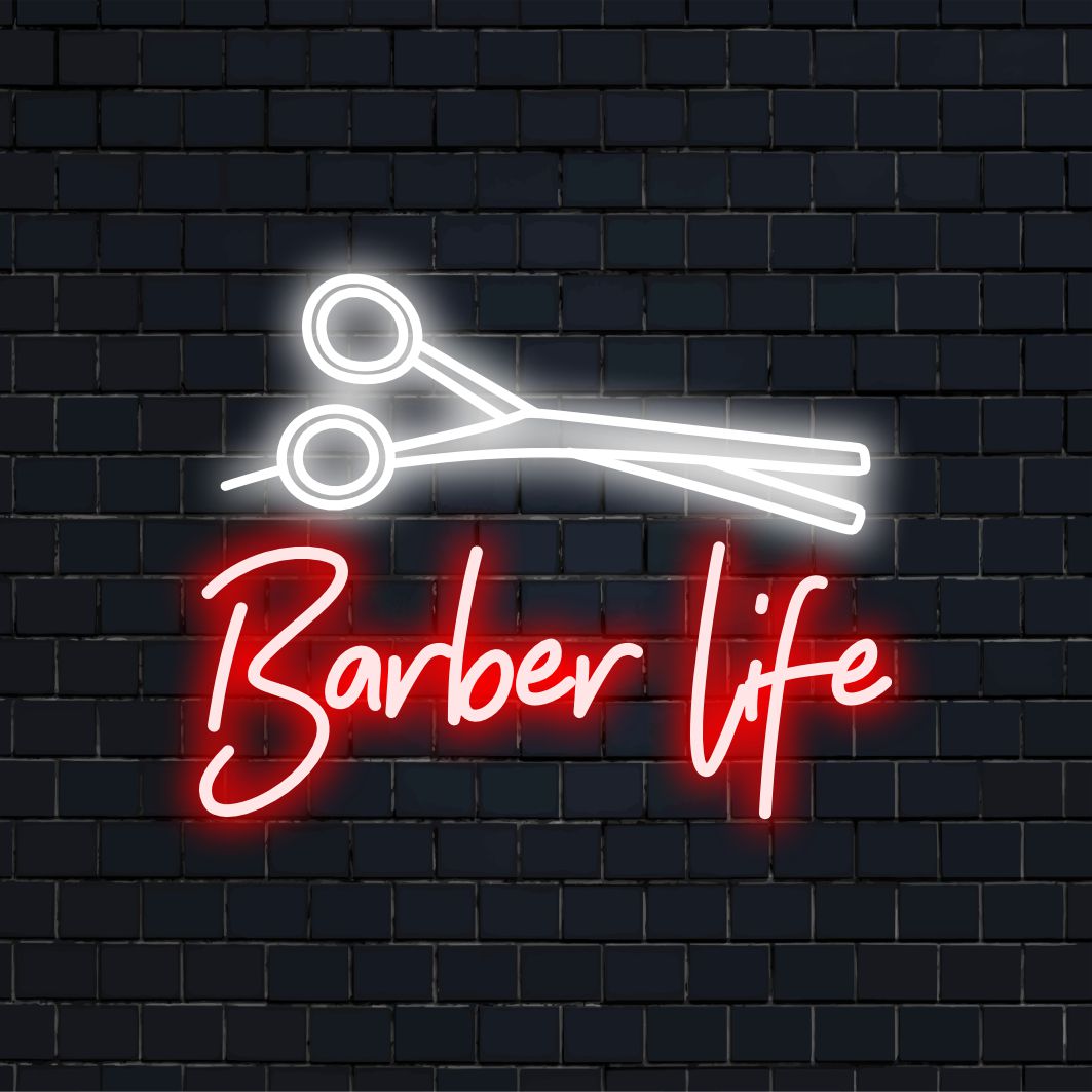 Placa de LED neon personalizada da Barber Life com linhas nítidas e design clássico, decoração de luz neon perfeita para barbearias.