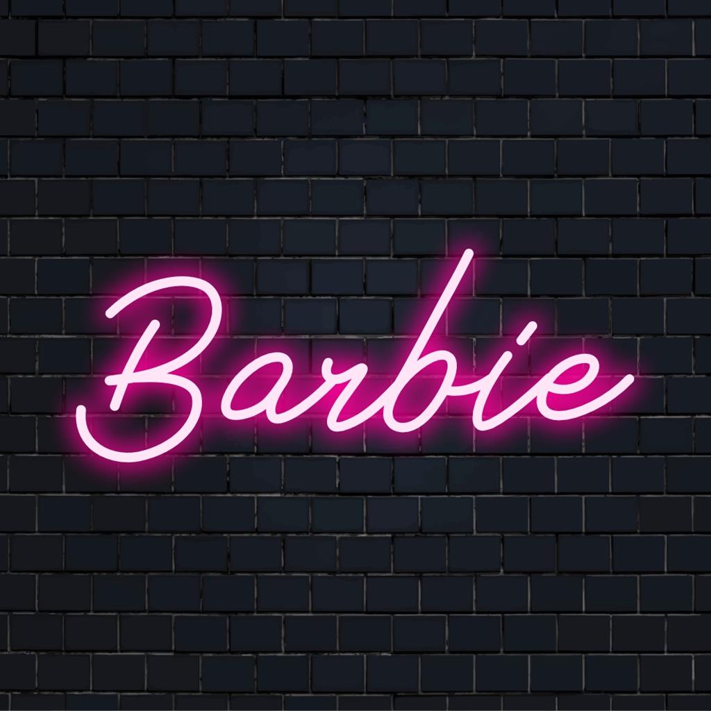 Letreiro de LED neon vibrante e personalizado para fãs da Barbie, com iluminação de texto neon estilosa; decoração perfeita para qualquer espaço lúdico.