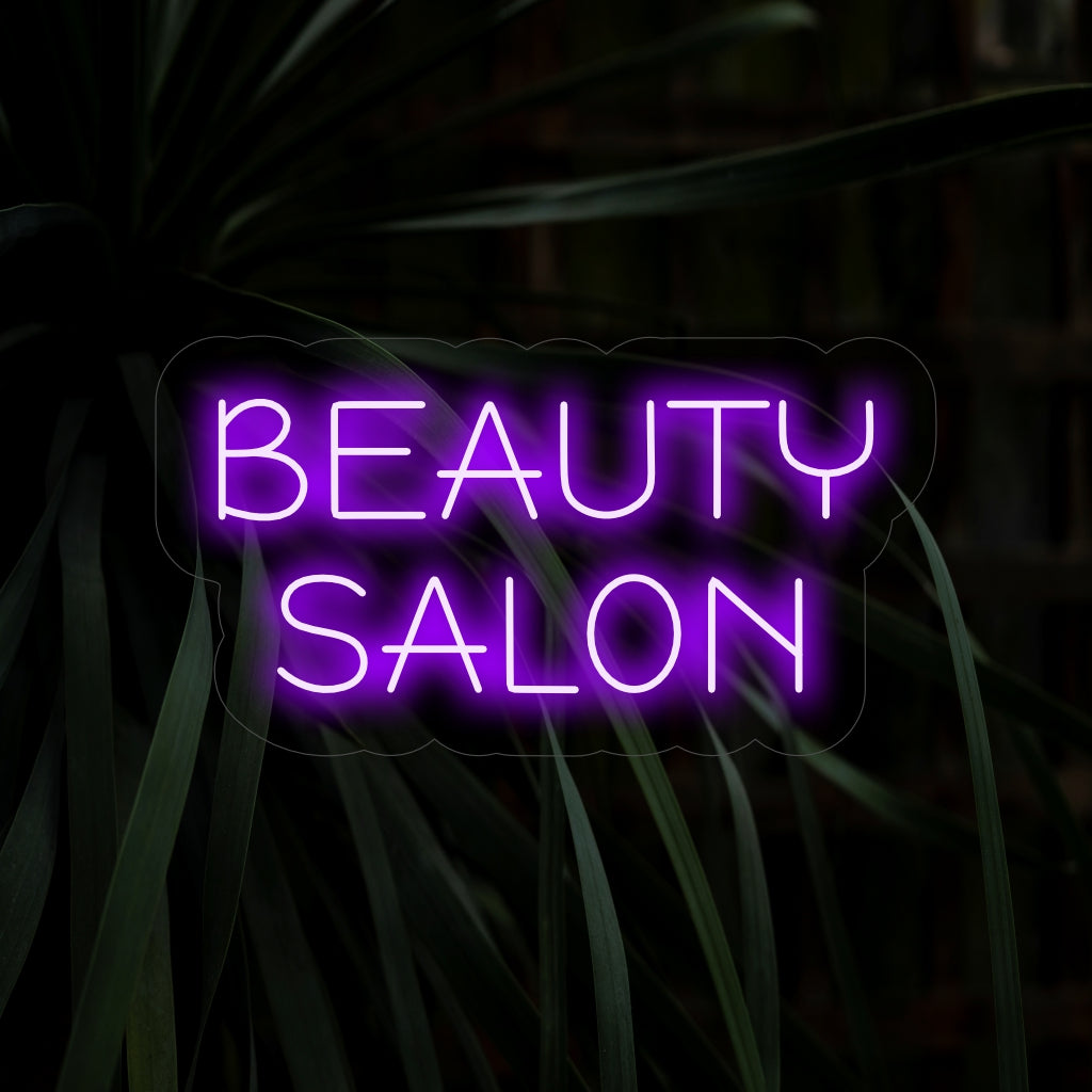 "Placa de neon para salão de beleza" - Uma luz de neon chique com as palavras "Salão de beleza", trazendo sofisticação e elegância ao seu salão de beleza ou spa.