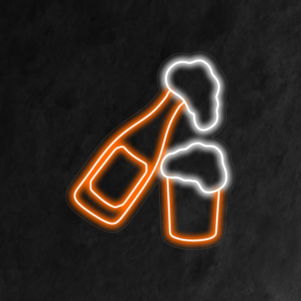 "Placa de neon com garrafa de cerveja e copo" é um complemento clássico e sofisticado para o interior do seu bar. Uma luz neon que realça a elegância da cerveja.