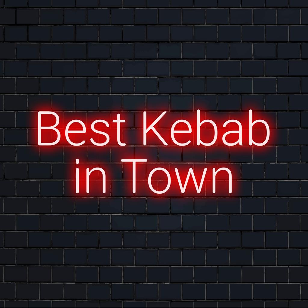Placa de neon LED personalizada com os dizeres "Melhor Kebab da Cidade", perfeita para decoração leve e destaque do seu lugar favorito.