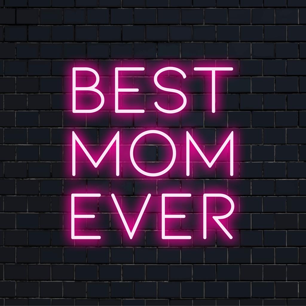 Placa de LED neon personalizada com a frase "Melhor Mãe do Mundo" em texto vibrante e estiloso. Ideal para decorações neon personalizadas e surpreendentes!