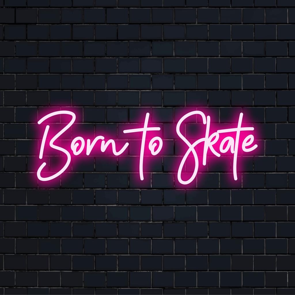 Placa de LED neon personalizada com letras "Born To Skate" em negrito; ideal para entusiastas do skate. Ilumina qualquer decoração de parede.