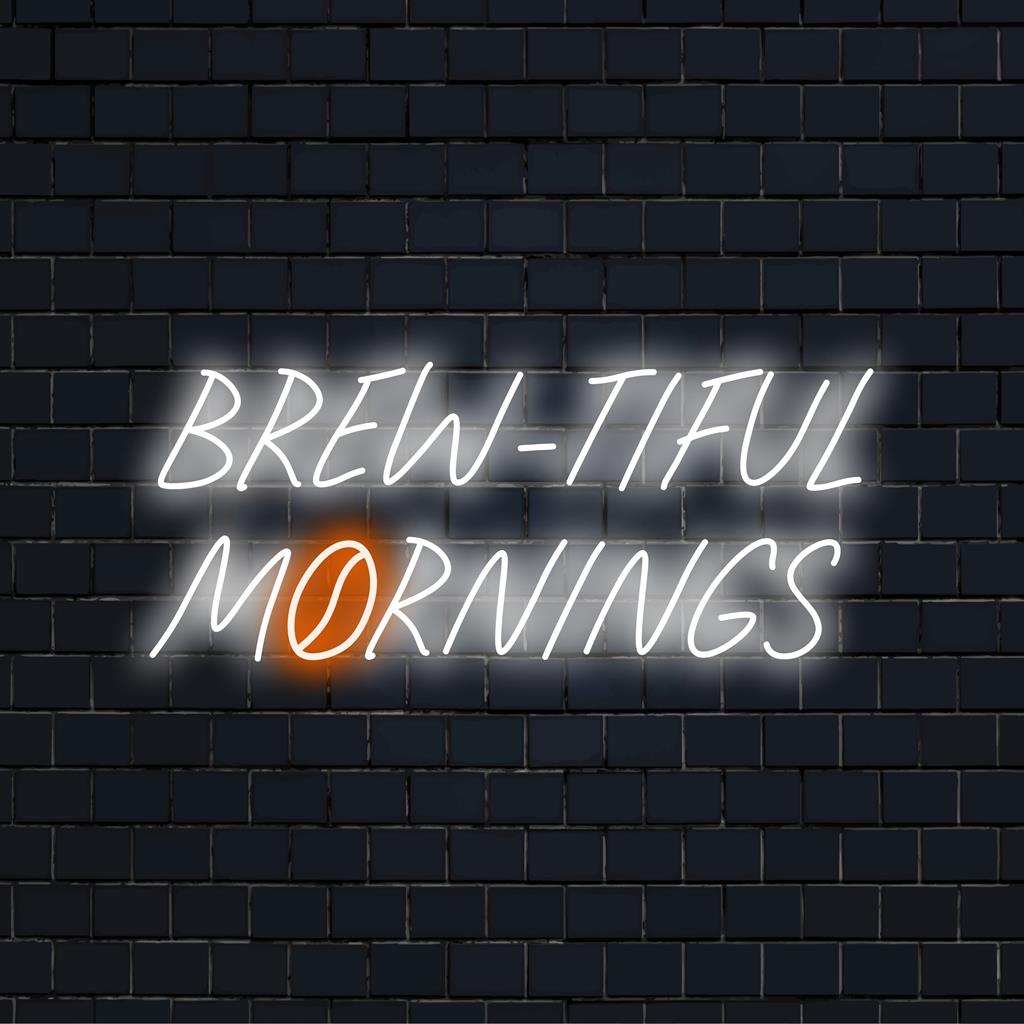 Leitura vibrante de luzes neon Brew-Tiful Mornings para uma decoração revigorante; energize seu espaço com charme de LED personalizado.