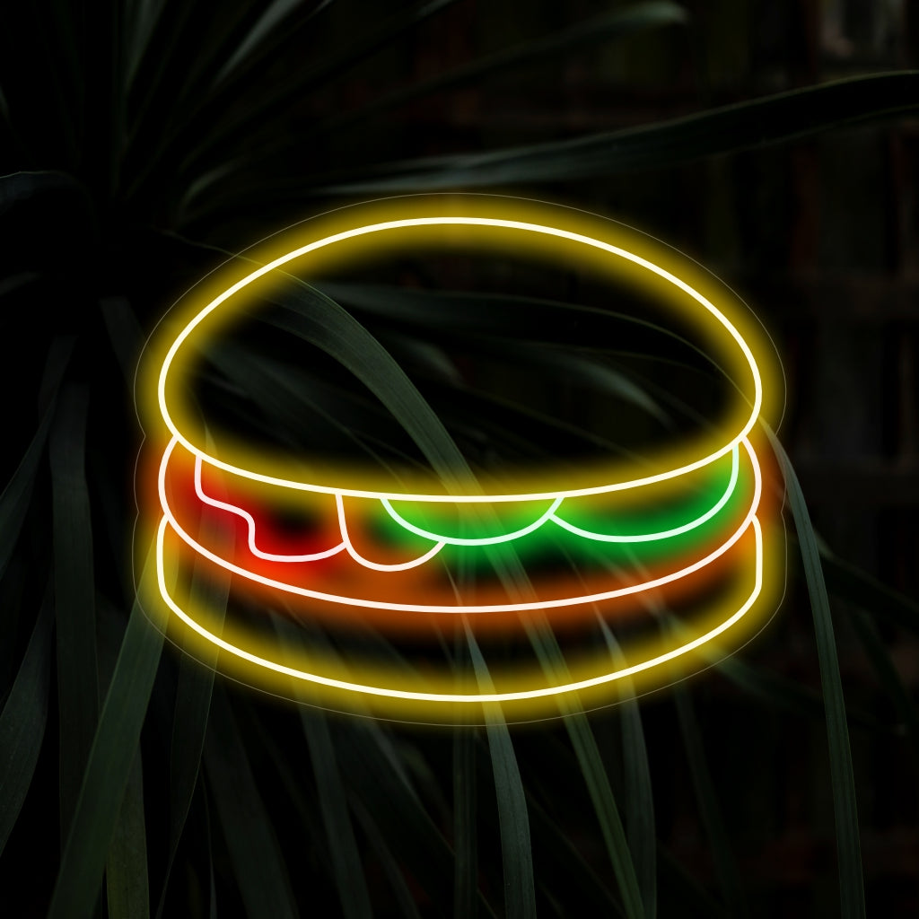A "Placa Neon de Hambúrguer" é um complemento encantador para a decoração de restaurantes, com a representação artística de um único hambúrguer. Ilumine seu espaço com o brilho convidativo desta luz neon, perfeita para criar um ambiente de dar água na boca.