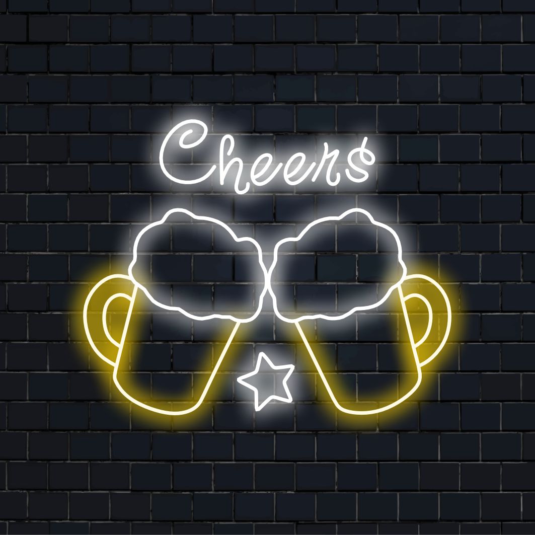 "Placa de neon Cheers Draft Beer" é uma adição refrescante e convidativa ao interior do seu bar. Uma luz neon que realça o prazer de saborear um chope.