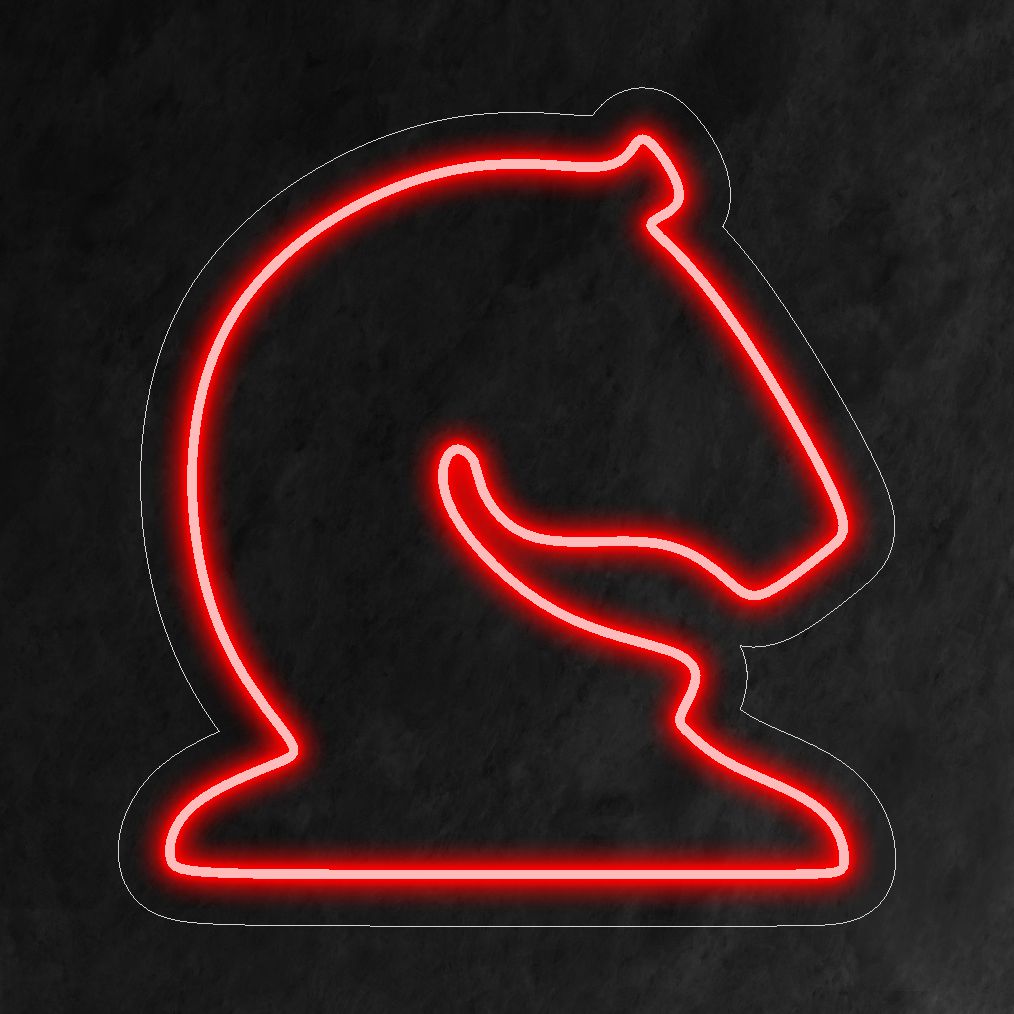 "Placa de neon de cavalo de xadrez" ��� Uma luz de neon majestosa e estratégica exibindo um design de cavalo de xadrez, infundindo seu espaço com sofisticação e charme estratégico.