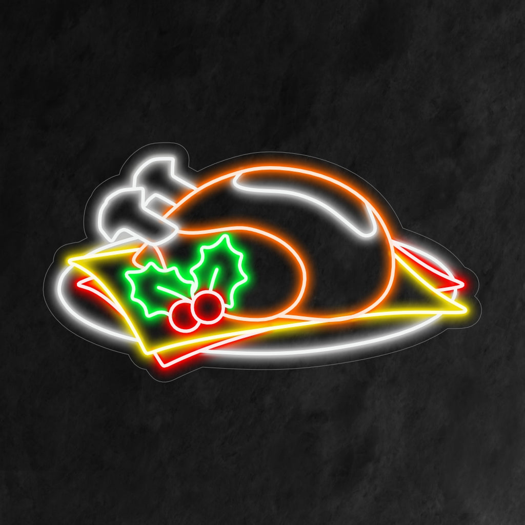 "Placa de neon de carne de frango" ��� Uma luz neon ousada e saborosa que exibe uma silhueta distinta de frango, infundindo seu espaço com charme culinário e um ambiente vibrante.