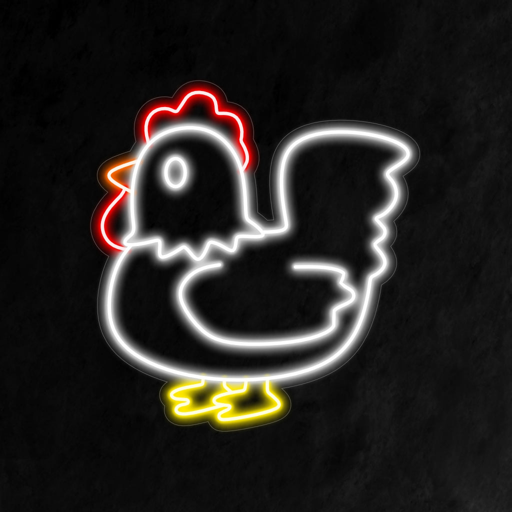 "Placa de neon de frango" ��� Uma luz de neon peculiar e charmosa exibindo um design de frango excêntrico, infundindo seu espaço com vibrações divertidas e charme culinário.
