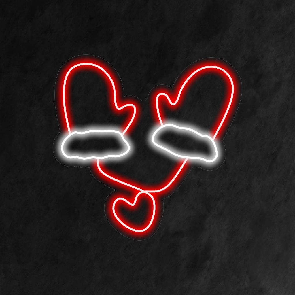 "Placa de neon com luvas de Natal" ��� Uma luz neon festiva e alegre exibindo as icônicas luvas de Natal, infundindo seu espaço com vibrações calorosas e alegres de fim de ano.