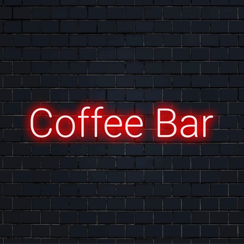 Placa de LED neon personalizada com as palavras Coffee Bar, perfeita para decoração de cafeterias e iluminação personalizada de arte de parede.