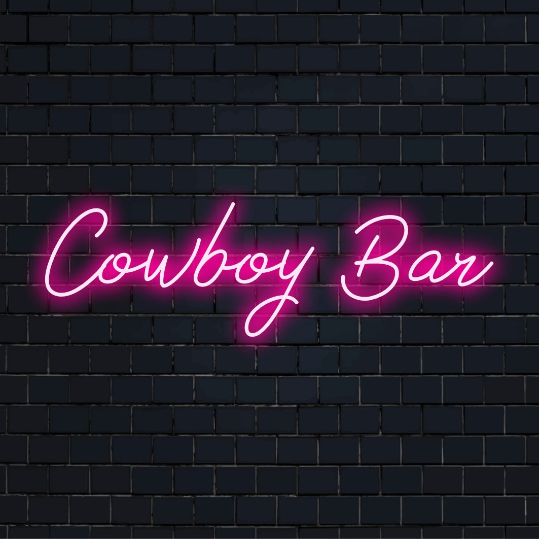 Placa de LED neon vibrante do Cowboy Bar com estilo western personalizado, perfeita para ambientes rústicos e arte de parede neon.