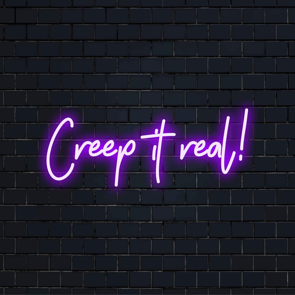 Letreiro de LED neon vibrante "Creep It Real!", perfeito para adicionar um brilho assustador e personalizado ao seu espaço. Decoração neon com atitude.