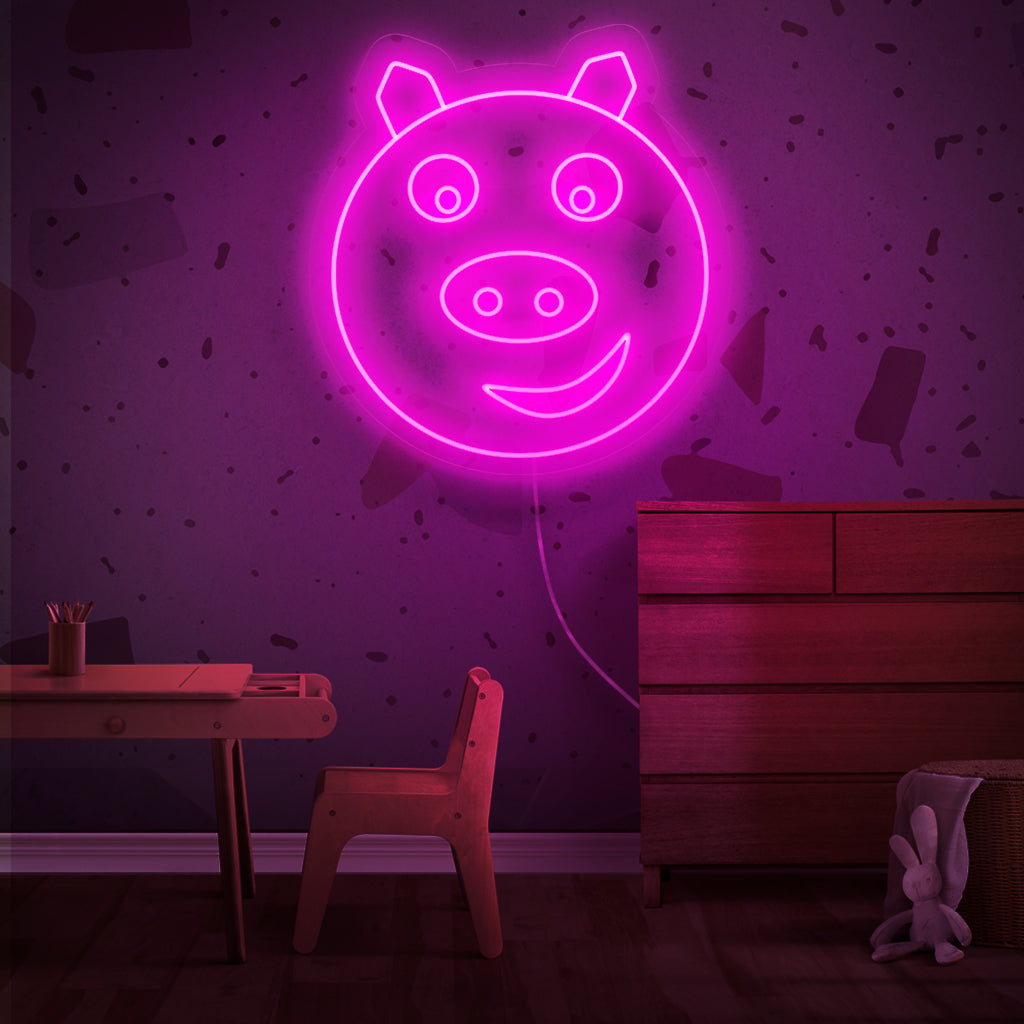 "Cute Pig Neon Letreiro" acende com um brilho neon, infundindo seu espaço com vibrações divertidas e cativantes, ideal para criar um ambiente amigável e agradável.