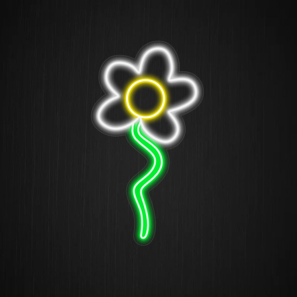 O letreiro "Daisy Neon" acende com um brilho radiante, infundindo seu espaço com vibrações serenas e edificantes inspiradas pela beleza natural das margaridas.