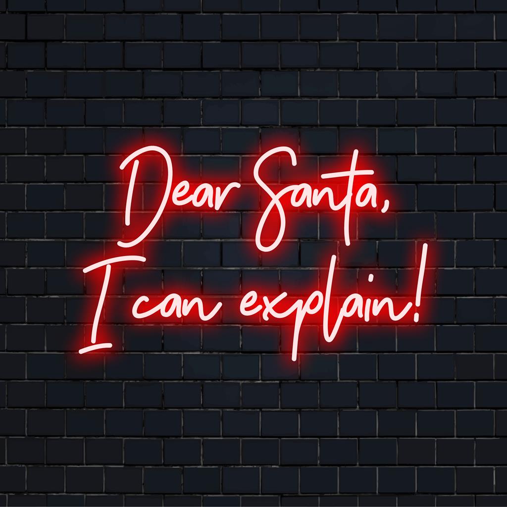 Letreiro de LED neon "Querido Papai Noel, Eu Posso Explicar!", perfeito para decoração de neon natalina e arte de parede personalizada.