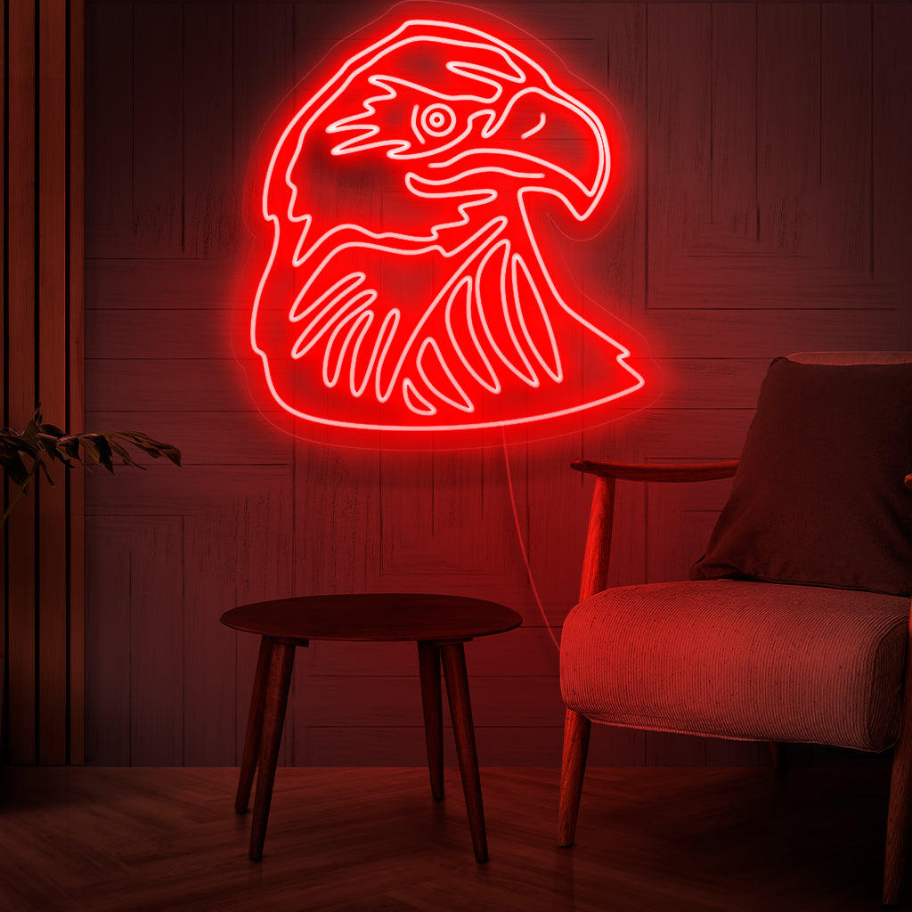 O letreiro "Eagle Neon" brilha intensamente, perfeito para espaços patrióticos e com temática de vida selvagem, capturando o espírito majestoso deste pássaro icônico.
