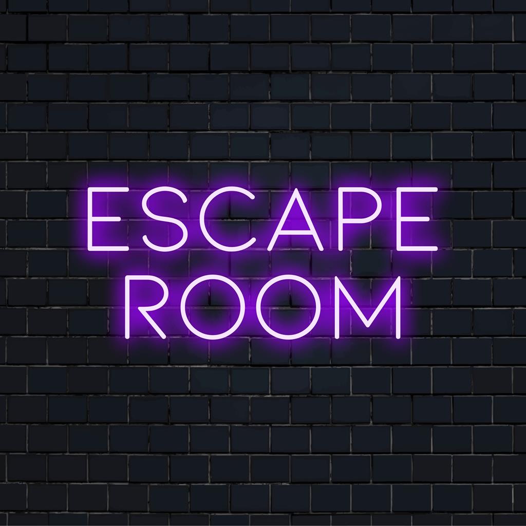 Letreiro de LED neon vibrante e personalizado com os dizeres "Escape Room", perfeito para arte de parede neon exclusiva e decoração de ambiente personalizada.