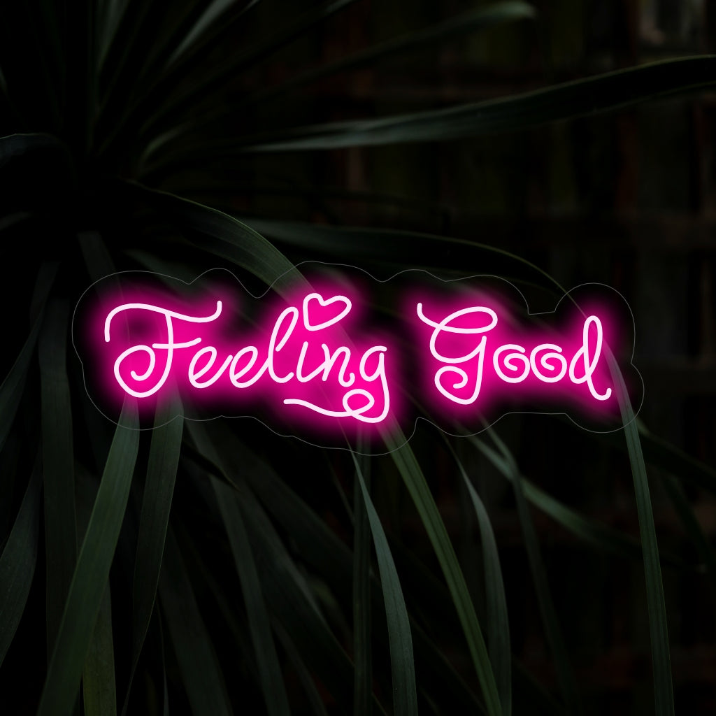 O letreiro de néon "Feeling Good" ilumina com positividade, sendo perfeito para espaços de bem-estar e áreas que incentivam uma mentalidade positiva e bem-estar, adicionando vibração ao ambiente.