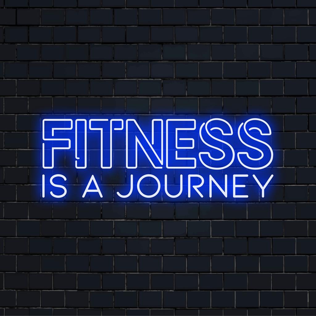 Placa de neon LED personalizada com os dizeres Fitness Is A Journey, perfeita para adicionar uma decoração motivacional com luzes neon ao seu espaço.