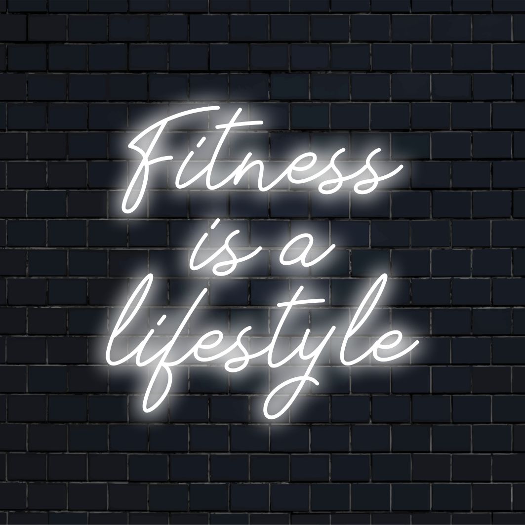 Placa de neon LED exclusiva que ilumina Fitness é um estilo de vida com texto vibrante e em negrito, ideal para adicionar um toque de energia à decoração.