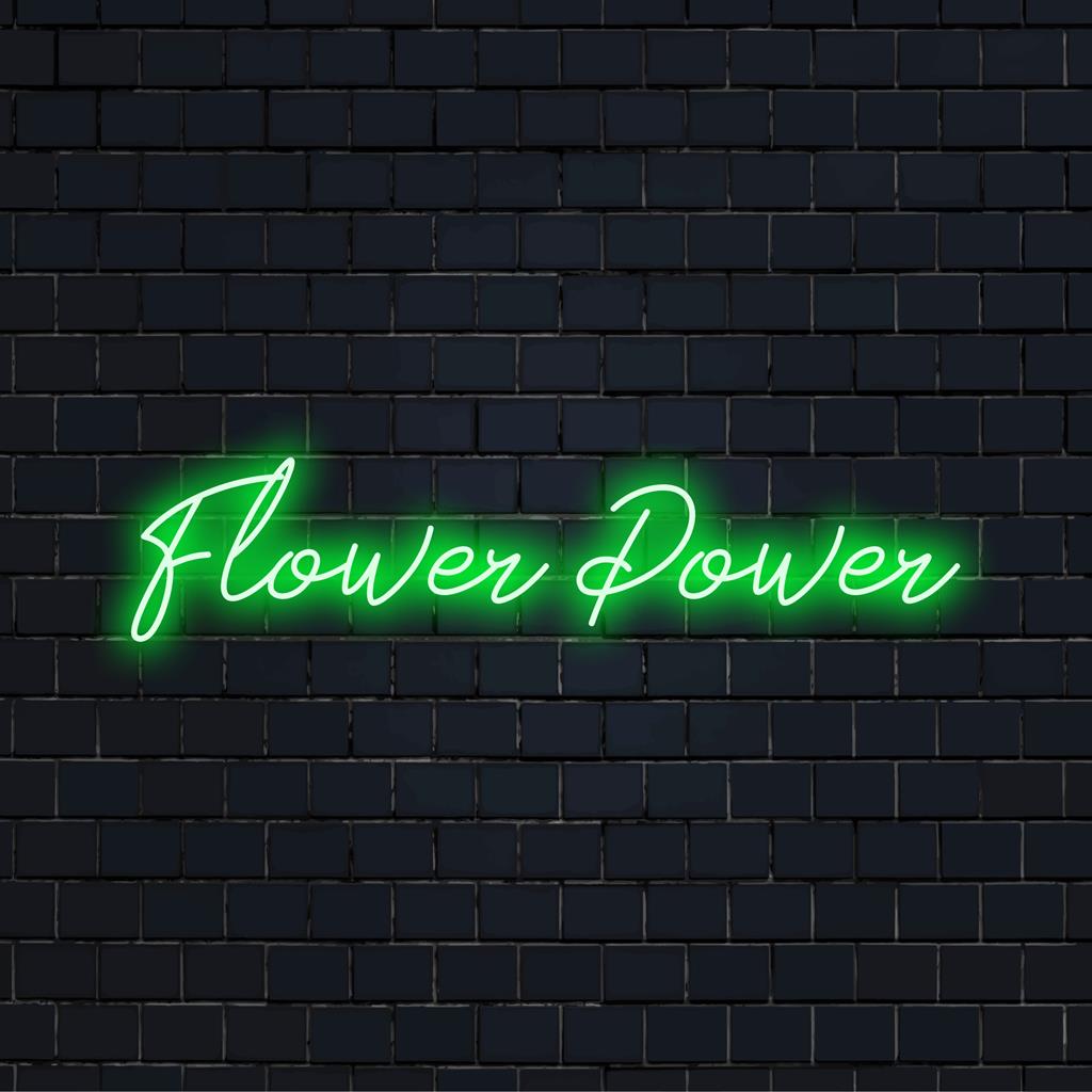 Letreiro LED neon vibrante Flower Power repleto de decoração de luzes neon coloridas, perfeito para qualquer espaço.