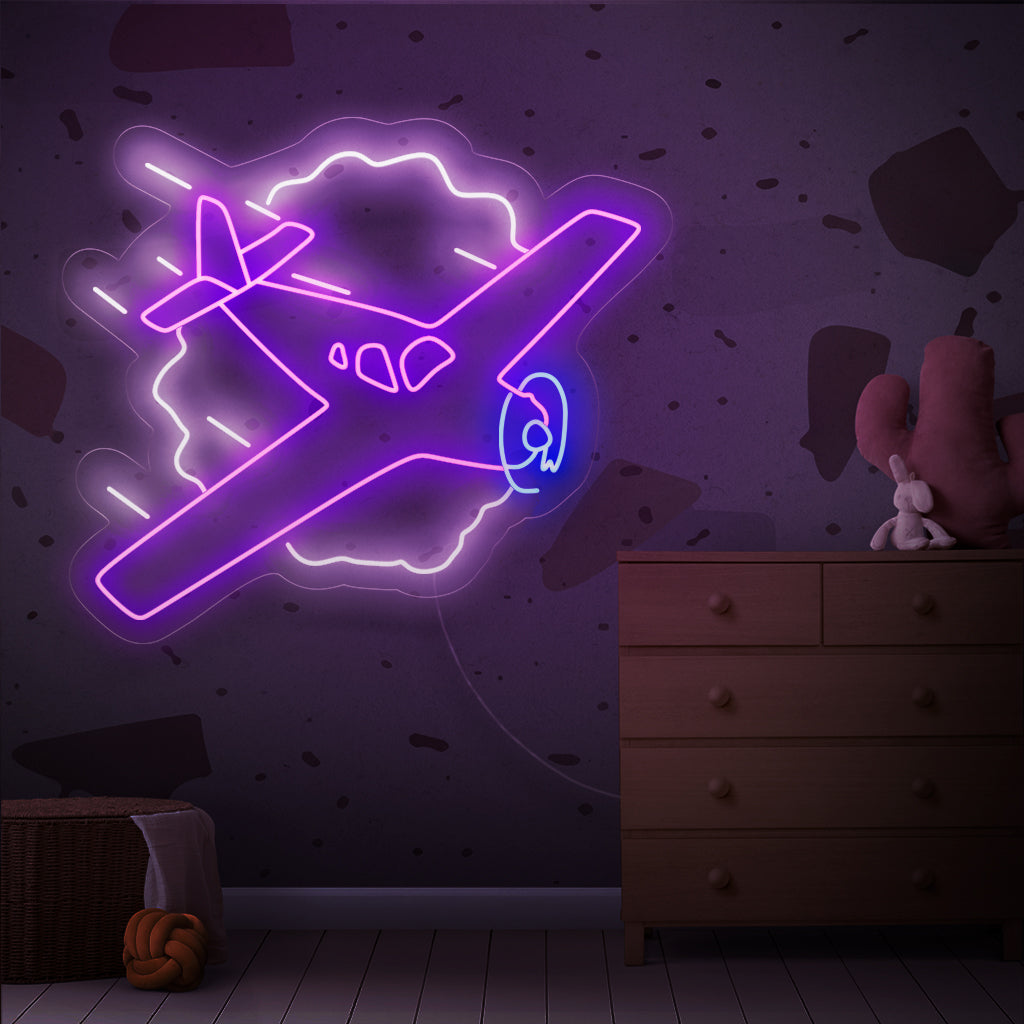 "Placa de neon de aeronave voadora" - Voando com energia dinâmica, perfeita para espaços com temática de aviação e para aqueles que adoram a emoção de voar.
