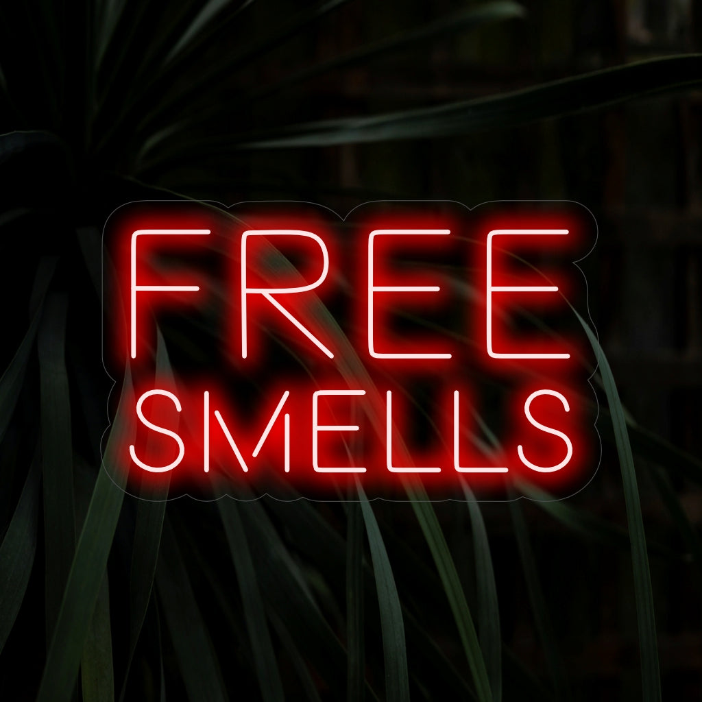 "Placa de neon Free Smells" - Adiciona um toque de humor, perfeita para restaurantes e cozinhas, abraçando o aroma delicioso do espaço.