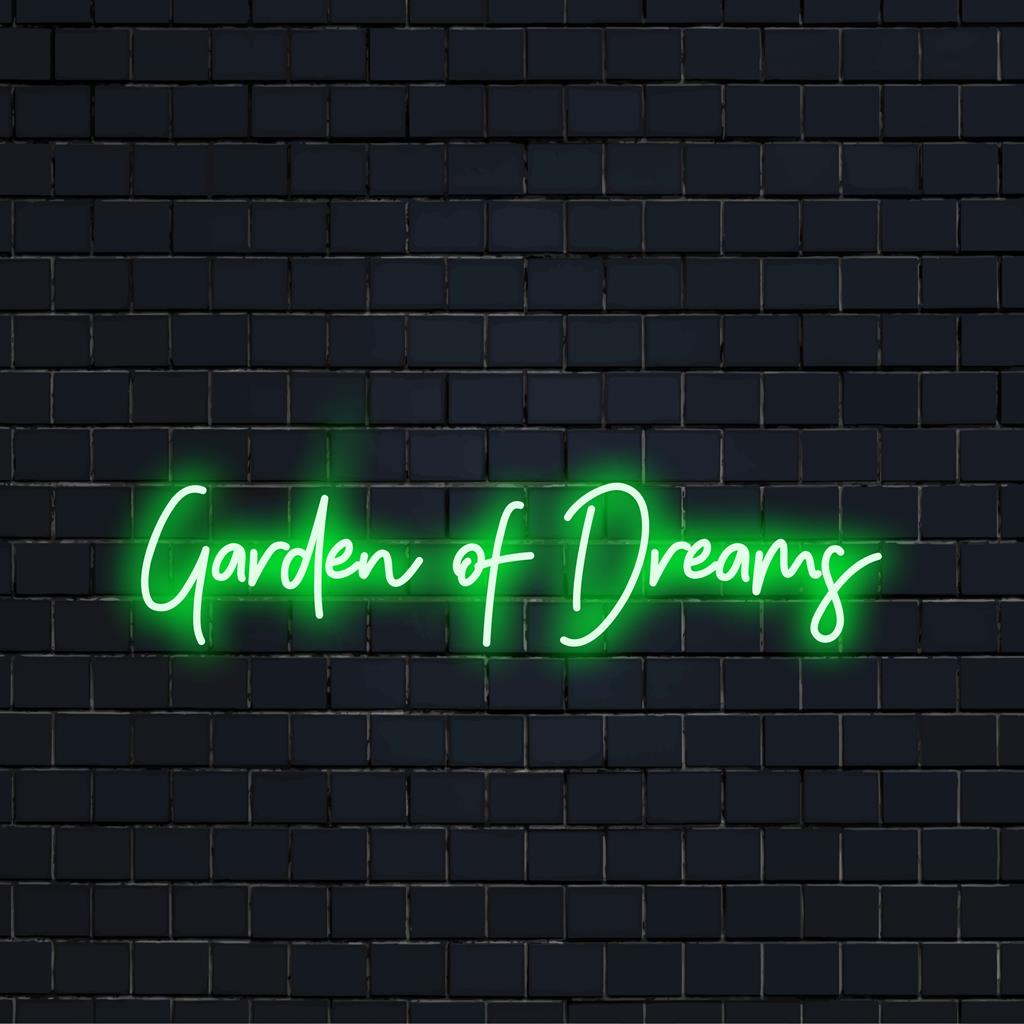 Placa de neon LED personalizada com Garden Of Dreams ��� um toque vibrante de arte neon personalizada para qualquer espaço.