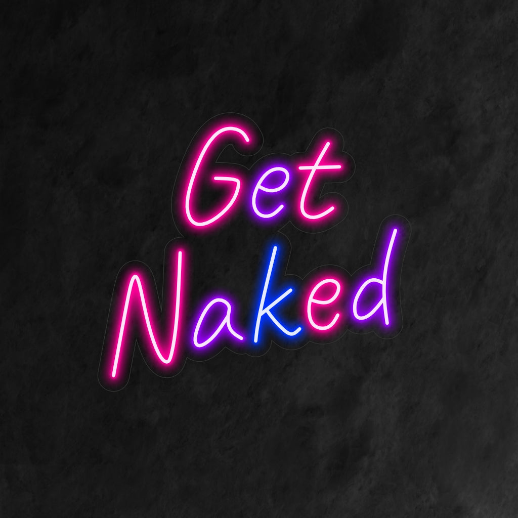 "Placa de neon "Get Naked" é uma adição divertida e ousada ao interior do seu banheiro. Uma luz neon que adiciona um toque de humor ao seu espaço pessoal.