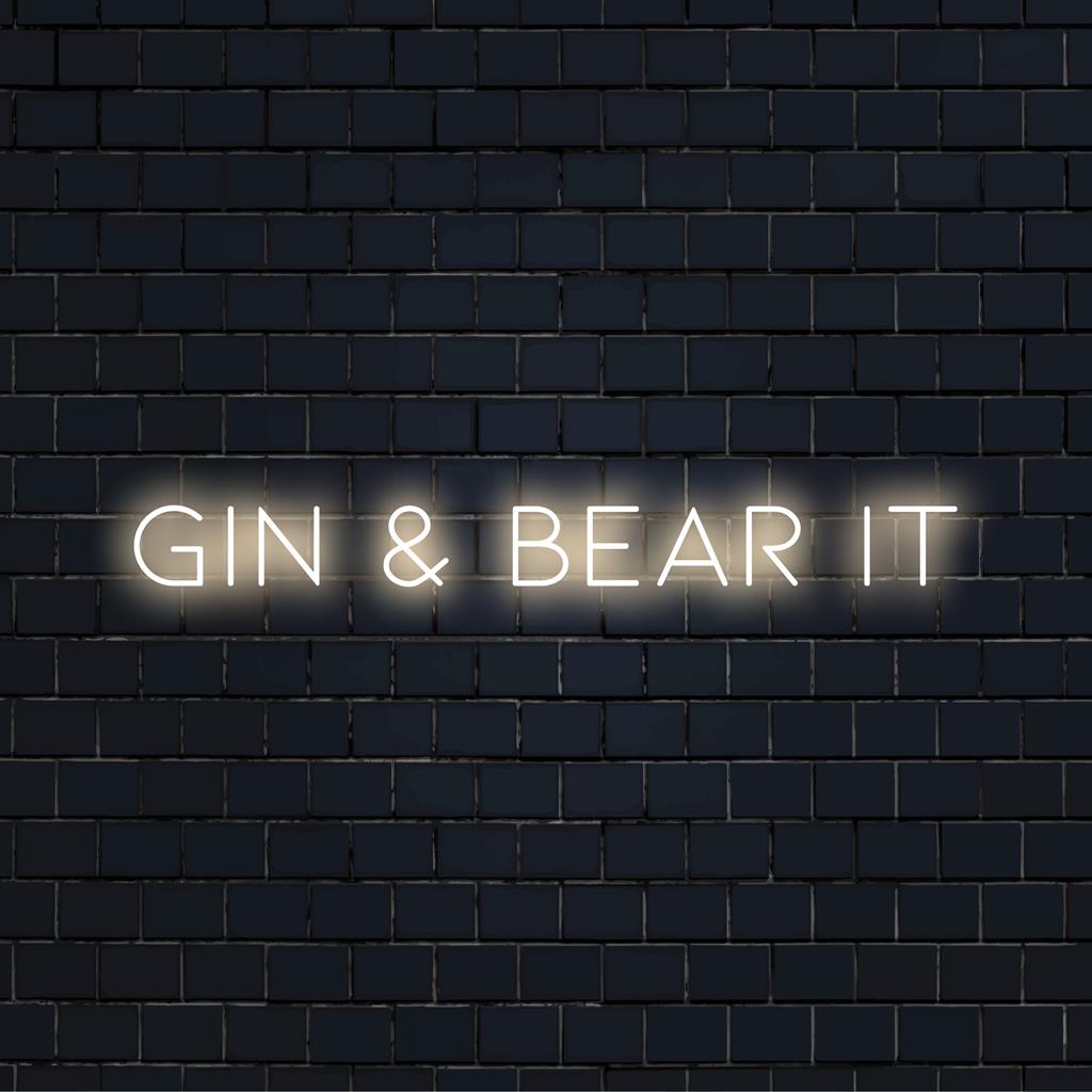 Placa de neon LED personalizada com os dizeres Gin And Bear It, perfeita para adicionar uma decoração de luz única a qualquer espaço.