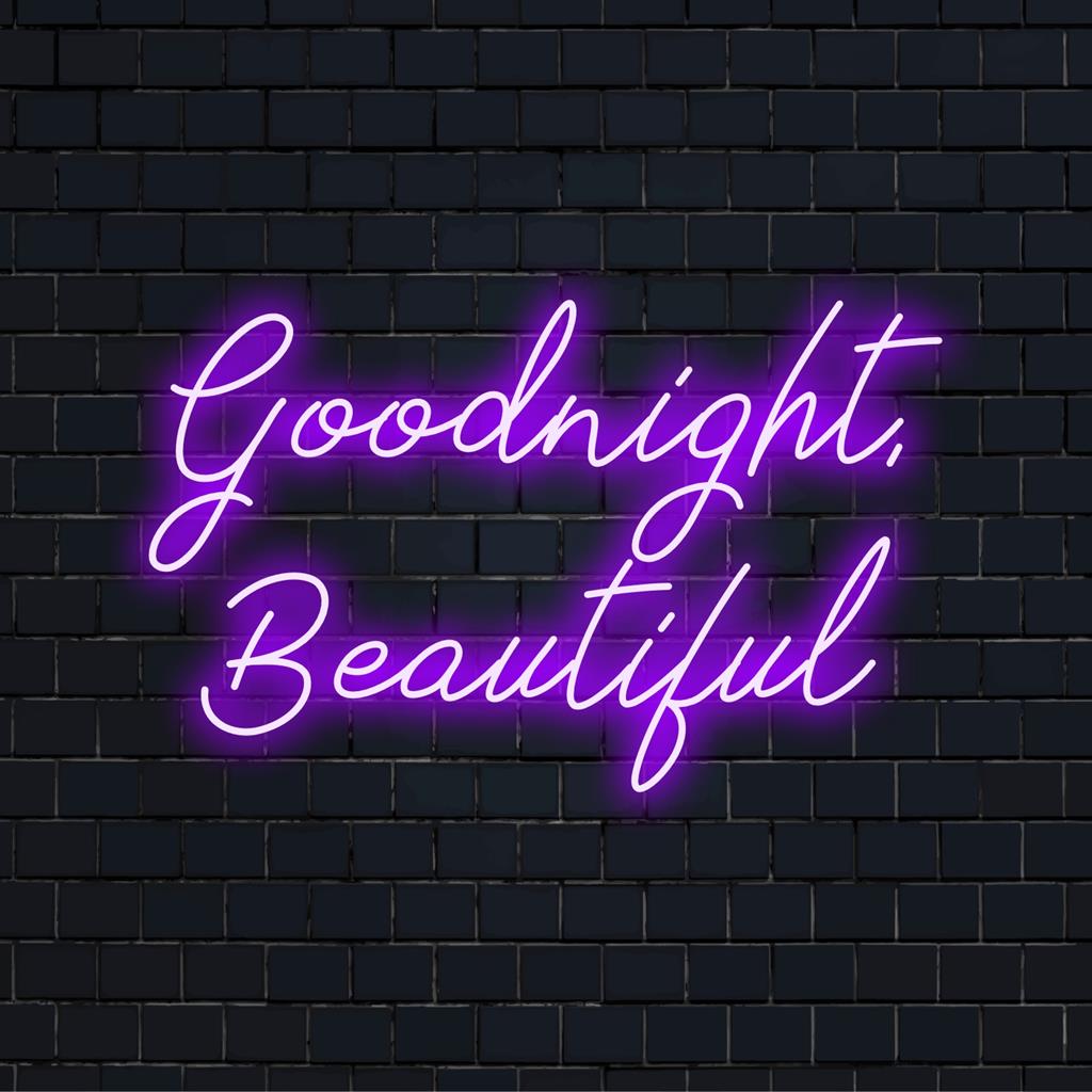 Placa de LED neon personalizada em tons quentes com a frase "Boa noite, linda", perfeita para criar um ambiente aconchegante e uma decoração de luz encantadora.