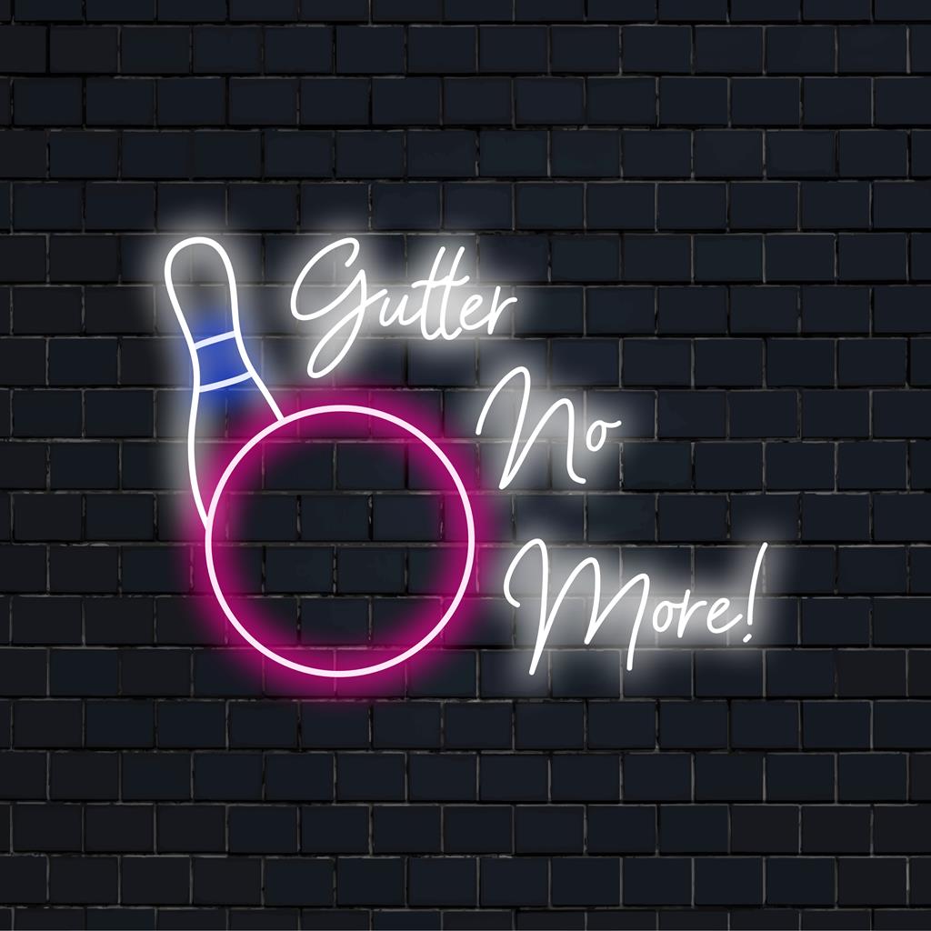 Placa de neon LED colorida com a inscrição "Gutter No More" (Chega de Calhambeque), ideal para empresas; uma peça de decoração de destaque com luz neon.