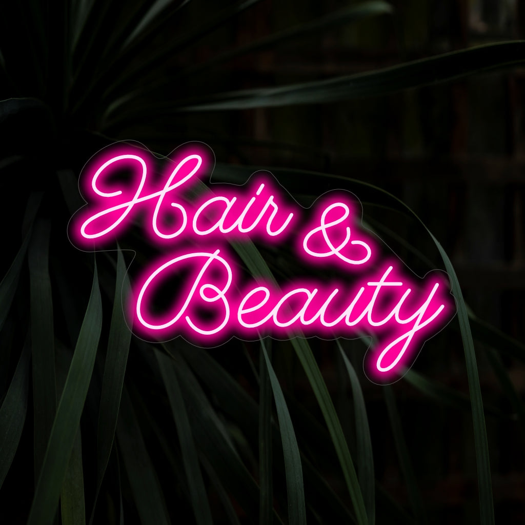 "Placa de neon para cabelo e beleza" - Ilumina com estilo e glamour, perfeita para salões de cabeleireiro e estúdios de beleza, dedicada a realçar a beleza e a confiança.