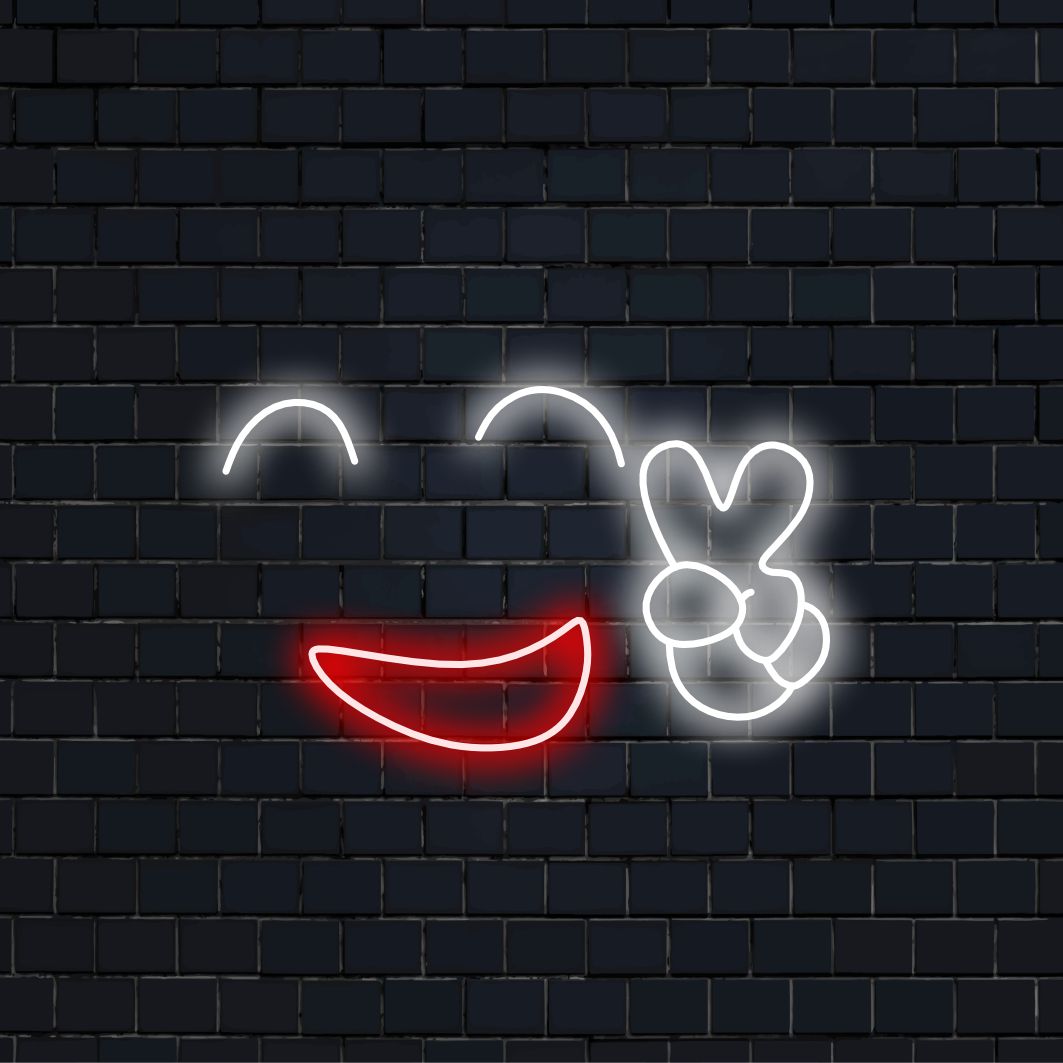 "Placa de neon com rosto sorridente e feliz" - Irradiando positividade e paz, perfeita para espaços que visam espalhar alegria e criar uma atmosfera harmoniosa.