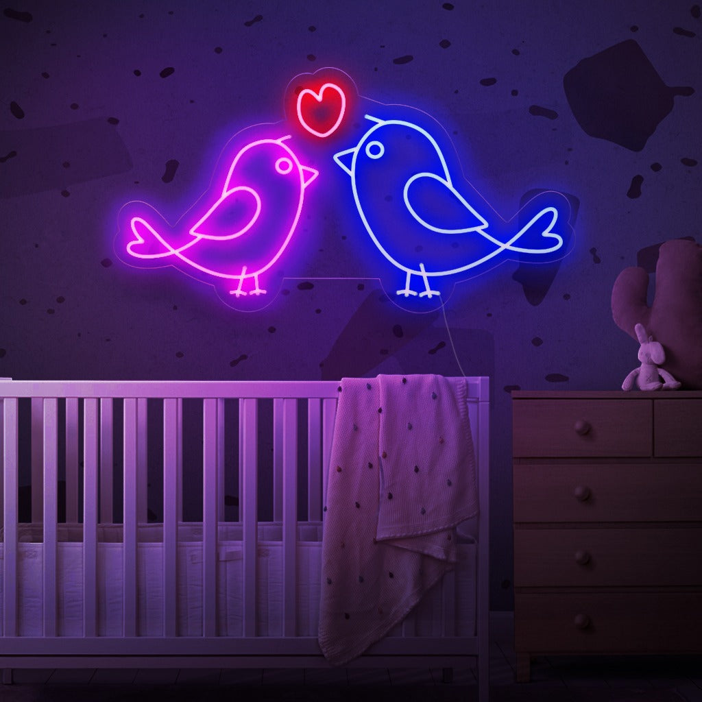 "Placa de neon Harmony of Lovebirds" - Capturando a essência do amor e da união, perfeita para espaços que celebram a beleza dos relacionamentos e do companheirismo.