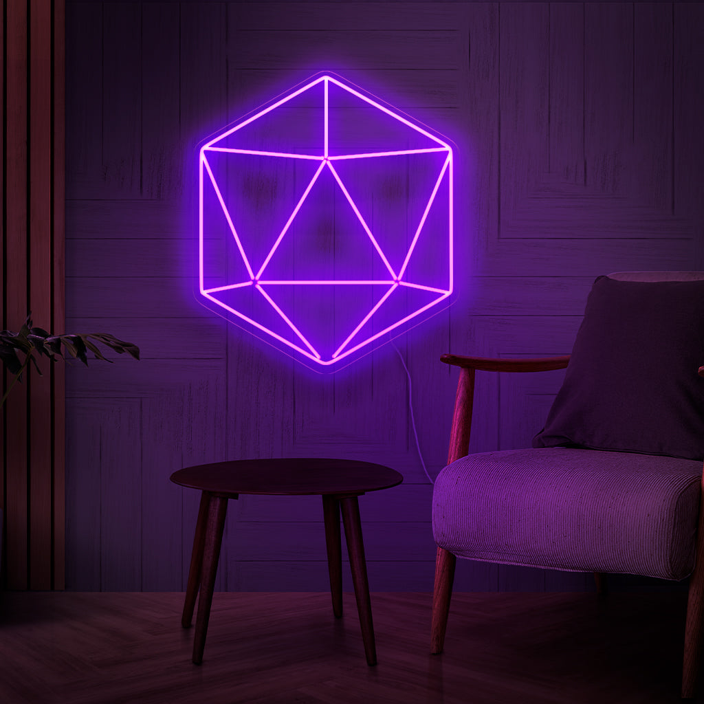 "Placa de neon hexagonal" - Um toque moderno e geométrico, que destaca a simplicidade e a elegância das formas hexagonais para espaços que valorizam designs minimalistas e abstratos.