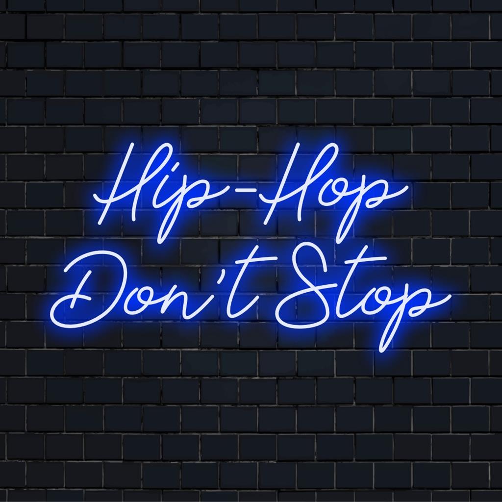 Placa de LED neon Hip-Hop Don't Stop com brilho neon energético; peça decorativa ideal para amantes de música e ambientes vibrantes.