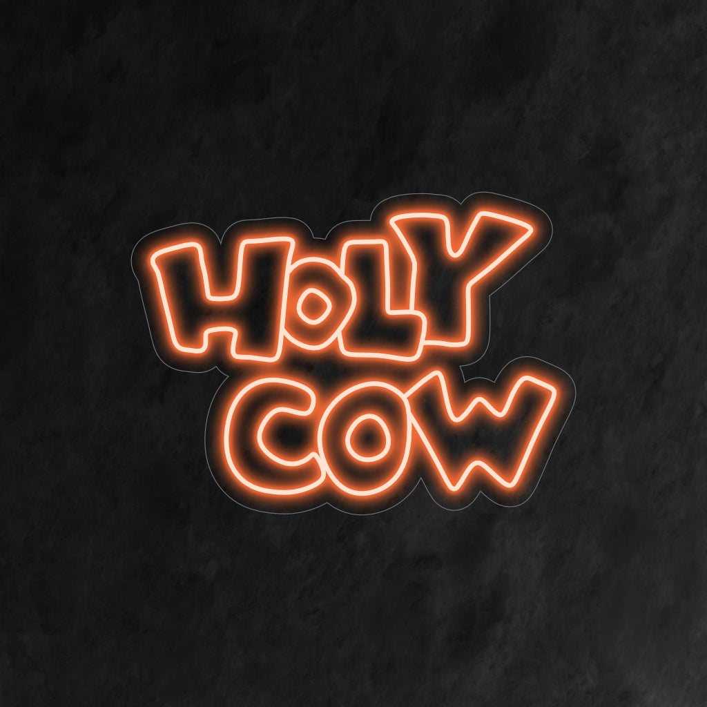 "Placa de neon "Holy Cow" - Um acessório divertido e chamativo para cafés e restaurantes excêntricos, adicionando um toque de diversão com uma luz de neon única e memorável.