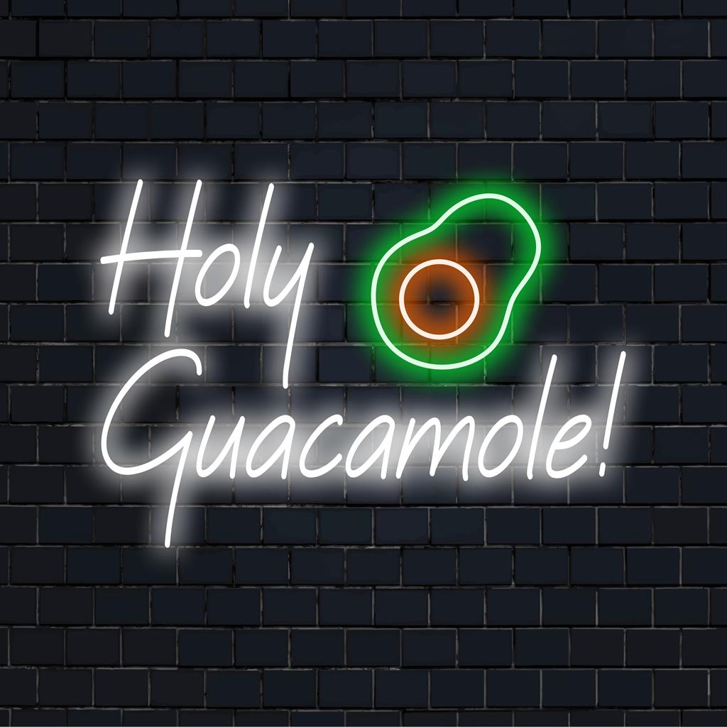 Placa de LED neon vibrante com o Santo Guacamole; decoração neon perfeita para iniciar conversas no seu espaço.