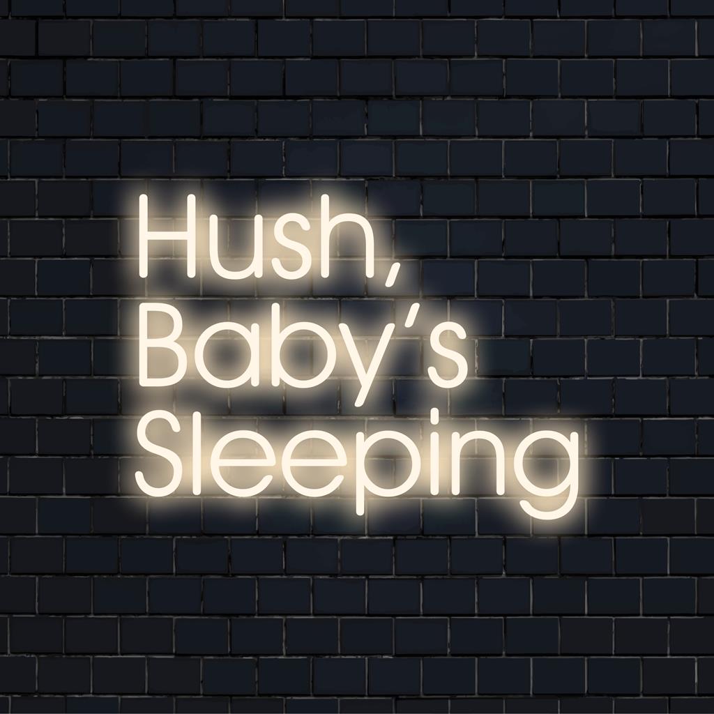 Placa de LED neon elegante e personalizada com os dizeres Hush, Baby's Sleeping, perfeita para dar um toque sereno à decoração de qualquer quarto de bebê.