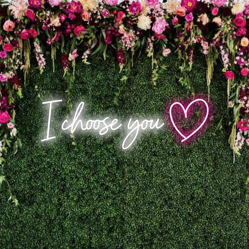 Placa de neon LED com a frase "Eu Escolho Você", perfeita para personalizar seu espaço com arte com citações emocionantes em neon.