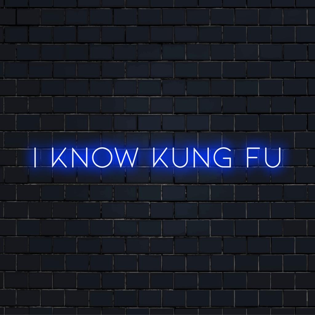 Letreiro de neon LED chamativo com a frase "Eu Sei Kung Fu", uma arte de parede vibrante que valoriza qualquer espaço com decoração exclusiva de neon.